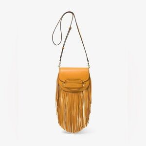 Michael Kors Mustard Fringed Crossbody Bag – Cary SM Slim Saddle Bag - Leather